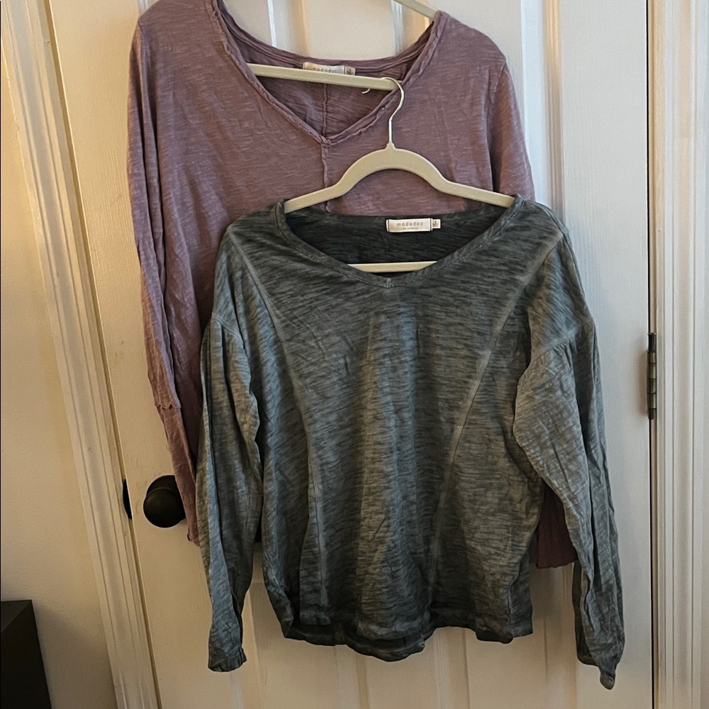 Casual Grayish green and Mauve Long Sleeve Tops